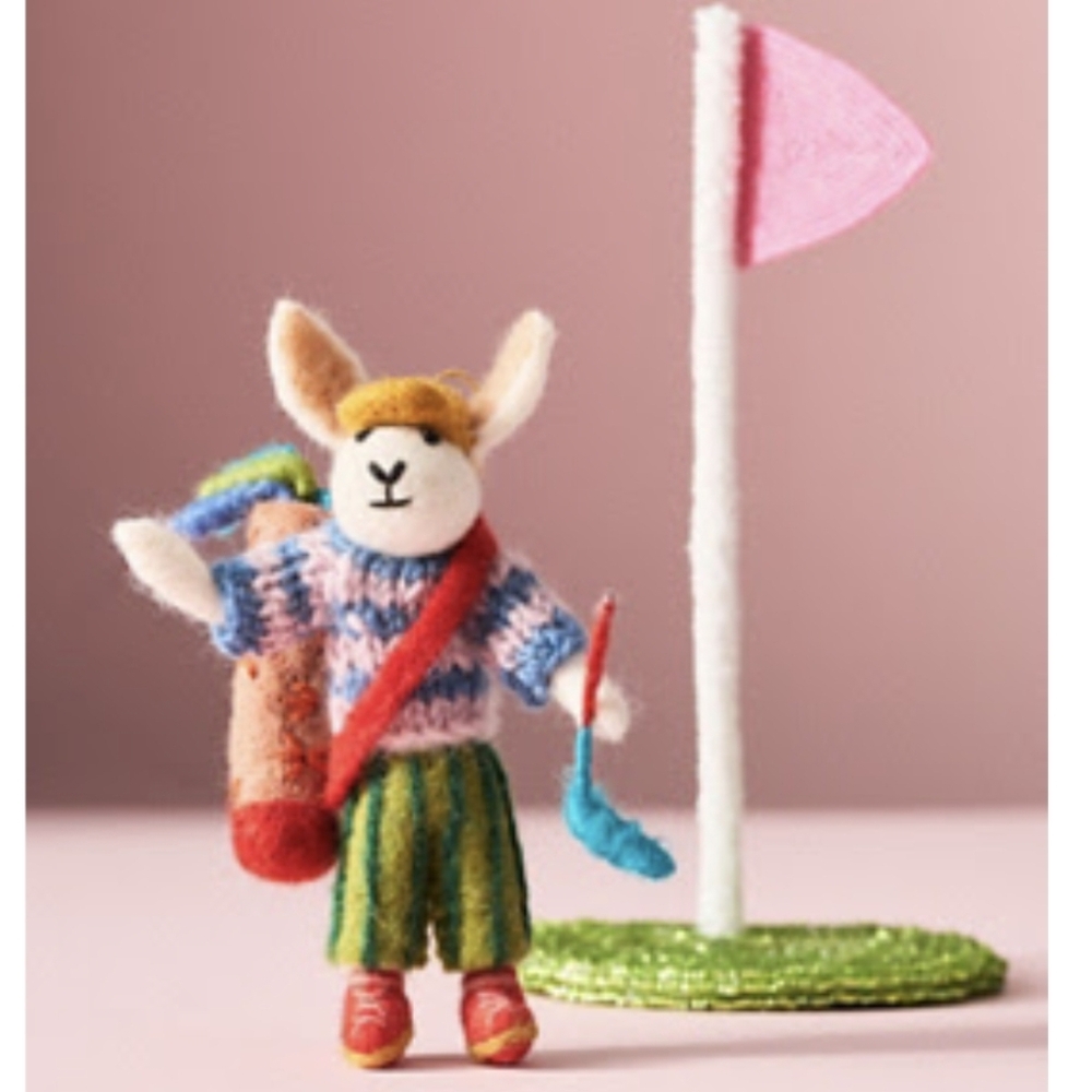 Anthropologie Golf Handmade Felt Bunny Ornament, Brand New W Tags!